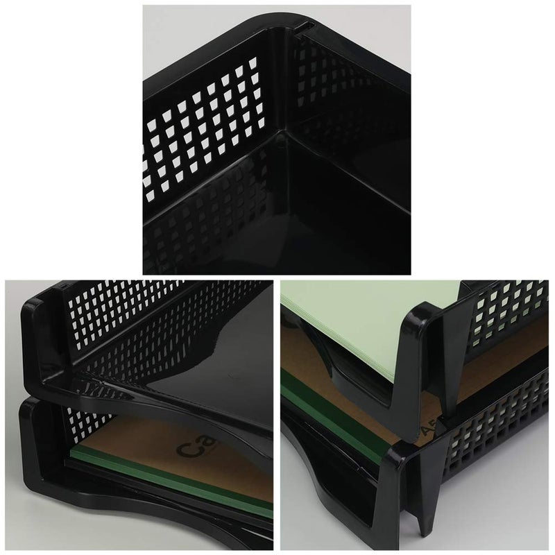 Qskely 6-Pack Black Plastic Stackable Paper Tray/Basket, Stackable Office Lletter Organizer Desk Tray - Image 3